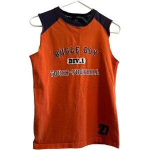 Bugle Boy Football Jersey, Boys Size: 10 / 12 Orange & Navy Blue Sleeveless #27